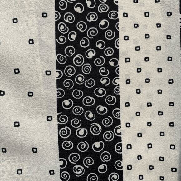 Vintage 90s Blouse Black White Semi Sheer Abstract Geometric Stripe Shirt 14 - Picture 8 of 11